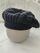 Czarny beret vintage z dzianiny cienka czapka beret ażurowy S