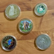 Zestaw 5 Monet Kanadyjski Liść Klonowy Azjatycki Słoń Lunar Rok Małpy Sowa