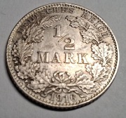 Moneta 1/2 Marki 1916 D srebro