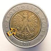 5 ZŁOTYCH 2017 MONETA [nr 174] DESTRUKT - DUŻA NADLEWKA NA ORLE