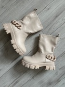 Buty kozaki damskie z eko skóry beżowe wysokie ocieplane 39