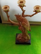 Świecznik trójramienny z papugą złoty