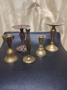 5 świeczników z mosiadzu