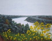 OBRAZ RĘCZNIE MALOWANY PEJZAŻ AKRYLOWY "NA POLNYM PLANIE" - 24x30cm