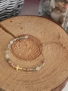 Bransoletka na nici jedwab różaniec srebro krzyżyk