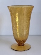 Stary wazon bursztynowy szkło mrożone "Crackle Glass", styl Art Deco, 21 cm