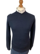 Sweter H&M S granatowy merino wool V-neck wełna premium old money casual