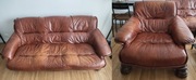 Komplet mebli skórzanych - kanapa 3 osobowa + fotel (do renowacji)
