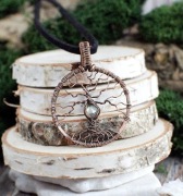 Wisior labradoryt drzewo życia Yggdrasil kuta miedź antyczna amulet piękny