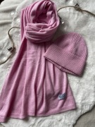 Szal i czapka różowy róż śmietankowy Cashmere 50% kaszmir 50% wełna