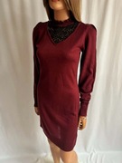Sukienka swetrowa Bodyflirt XS 32/34 bordowa koronka nowa