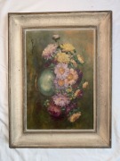 Obraz Olejny ASTRY - Z. Müller | Kwiaty w wazonie | Vintage lata 60.