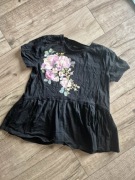 Mohito bluzka bawełna nadruk kwiaty baskinka haft S