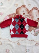 Czerwony kolorowy świąteczny zasuwany sweter w romby 68 - 74 jak nowy