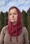 Balaclava komino-kaptur bordowy handmade 