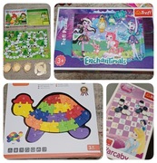 Zestaw gier - Warcaby, Grzybobranie, Puzzle 3d Alfabet, Puzle Enchantimals 