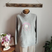 Szara damska bluza Pampami Polar z aplikacją kotka,kangurka, r.L/XL 