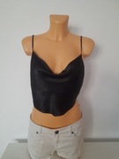 Czarny satynowy top crop top Bershka r. M 38 wiskoza 100% na ramiączkach