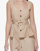 Kamizelka DKNY Donna Karan ecru piaskowa przecena z 379 zł