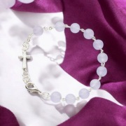 Bransoletka MARMUREK FUKSJOWY Z Krzyżem z zapięciem Metalowy łańcuszek 