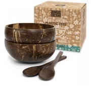 Zestaw 2 Polerowanych Misek Kokosowych I Drewnianych Łyżek Jungle Culture