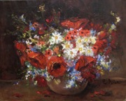 MAKI I POLNE KWIATY olej płótno 39,5x50cm 