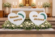 Ozdoby komunijne dekoracje na komunię styropian nasze serca dla Jezusa