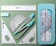 Cyrkiel 7 elementów do szkoły lekcje nauki linijka ekierka gumka kątomierz