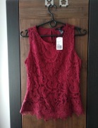 Nowa bluzka burgundowa koronkowa S top koronkowy burgund