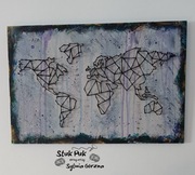 Mapa Świata  60x40 OBRAZ  String Art- rękodzieło