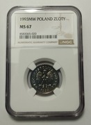 1 zł 1993, NGC MS 67, druga max nota - mennicza, grading