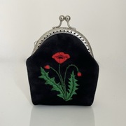 Portmonetka welurowa Maki, haftowana ręcznie, handmade