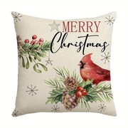 Poszewka świąteczna 45x45 MERRY CHRISTMAS len kardynał choinka szyszki 