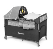 Łóżeczko turystyczne 3w1 STUGAN – ciemnoszare  Łóżeczko  Dostawka  Kojec