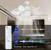 WIATRAK sufitowy z lampą2w1 pilot ,LED, regulacja prędkości, biały, design 