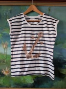 koszulka t-shirt bluzka marynarska jachtowa żeglarska  z kotwicą cekiny