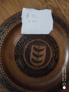 Talerz ścienny drewniany rękodzieło, okolicznościowy PRL