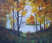 OBRAZ RĘCZNIE MALOWANY PEJZAŻ AKRYLOWY "W ODDALI" - 24x30cm