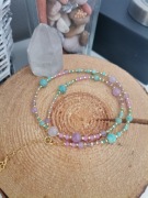 Naszyjnik choker kamienie amazonit ametyst koniczynka regulacja turkus 