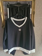 Komplet damski dresowy typ masełko czarny/białe wstawki