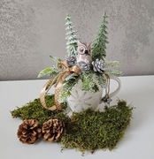 Stroik świąteczny "Śnieżna sowa" w kubku prezent do domu do pracy