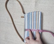 Torebka torebeczka mała pleciona słomiana w paski błękitne beżowe