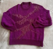 BORDOWY SWETER DAMSKI RĘCZNIE ROBIONY NA DRUTACH 