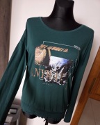 Jean Pascale nowa damska zielona bluzka z długim rękawem nadruki r. M/L