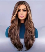 Peruka długa brąz pasemka