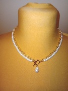 Naszyjnik perełki łańcuszek złoty