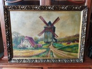 Stary obraz olejny na płótnie 78x58cm pejzaż