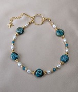 Unikatowa bransoletka z kamieni chryzokola perły naturalne srebro prezent