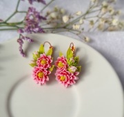 Kolczyki handmade "Różowe chryzantemy"