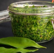 Pesto z czosnku niedźwiedziego z ziarnami i dynią
